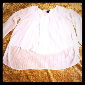 Sheer Pleated V-Neck Blouse